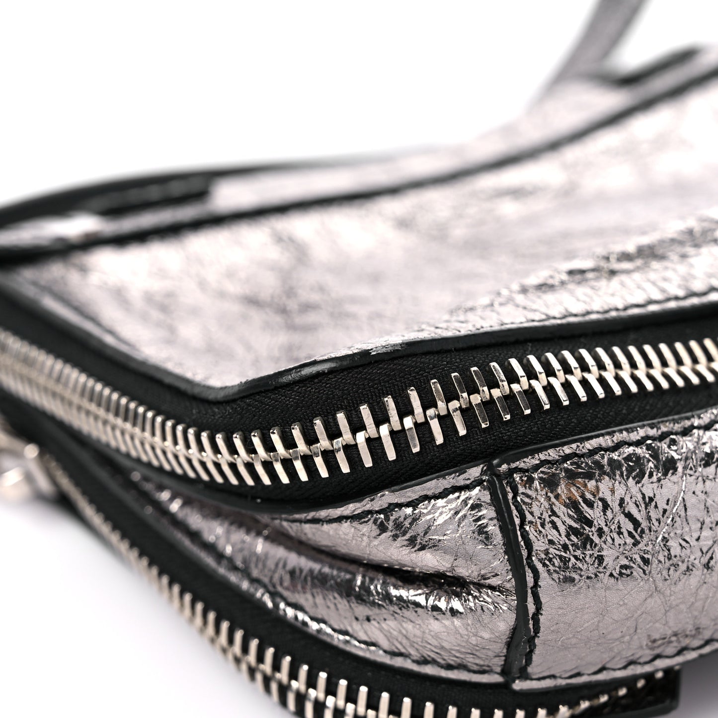 Metallic Paper Lambskin PS1 Mini Pouch Messenger Dark Silver