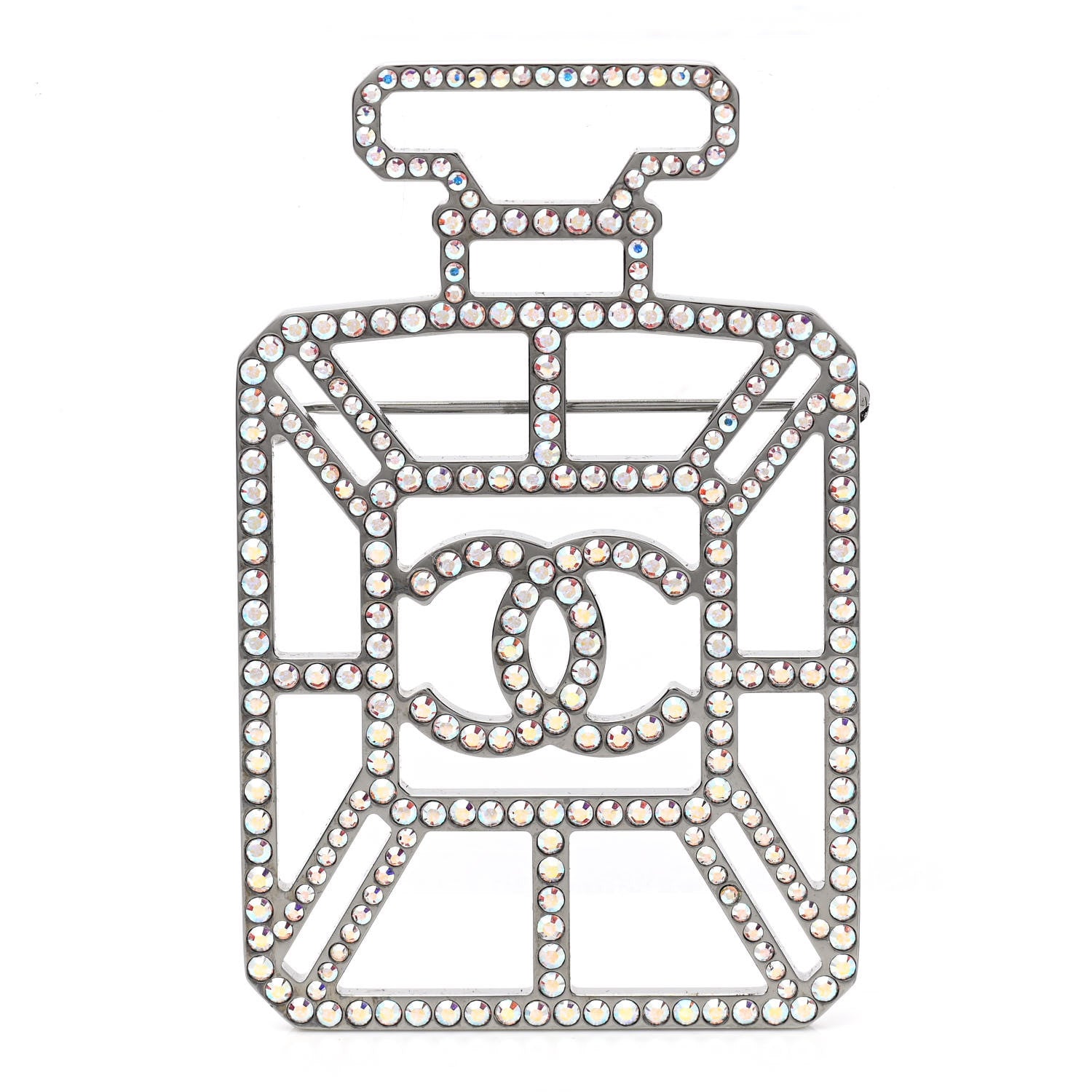 Chanel Ruthenium Crystal Perfume Bottle CC Brooch Iridescent Blue 1 of 5