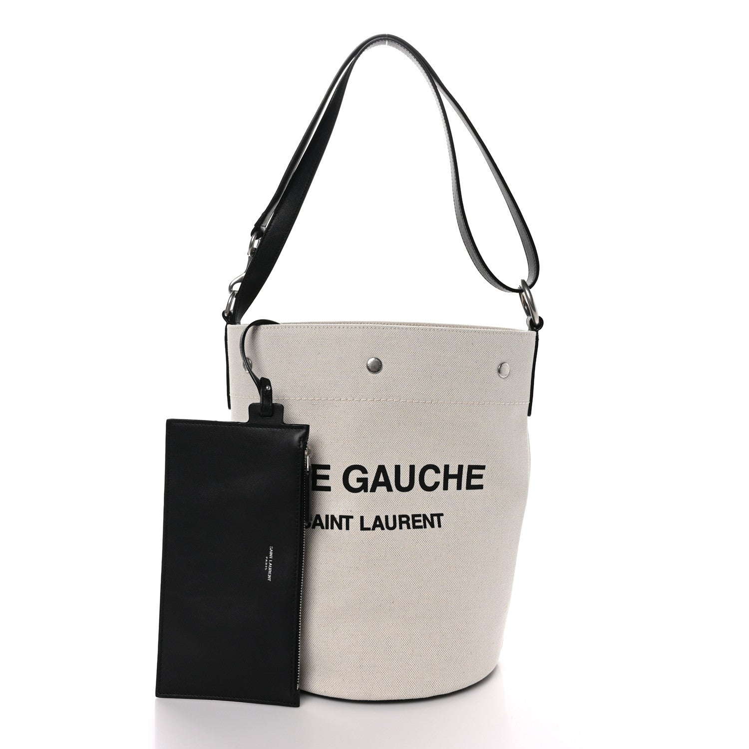 Saint Laurent Linen Calfskin Rive Gauche Bucket Bag Greggio Natural 3 of 11