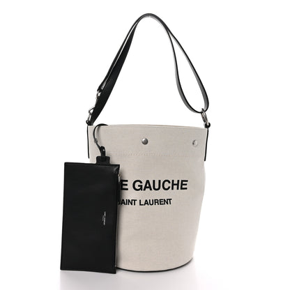 Saint Laurent Linen Calfskin Rive Gauche Bucket Bag Greggio Natural 3 of 11