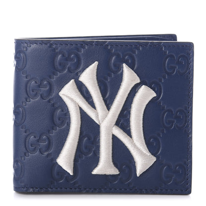 Gucci X MLB Guccissima Signature NY Yankees Embroidered Bi-Fold Wallet Royale Ivory 1 of 5