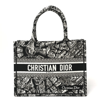 Christian Dior Canvas Embroidered Medium Plan De Paris Book Tote Black White 1 of 10
