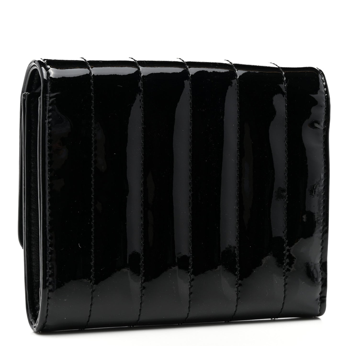 Patent Matelasse Monogram Vicky Tri-Fold Wallet Black
