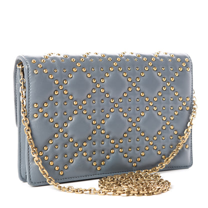 Christian Dior Lambskin Cannage Studded Dioraddict Wallet on Chain Clutch Grey Blue 3 of 9