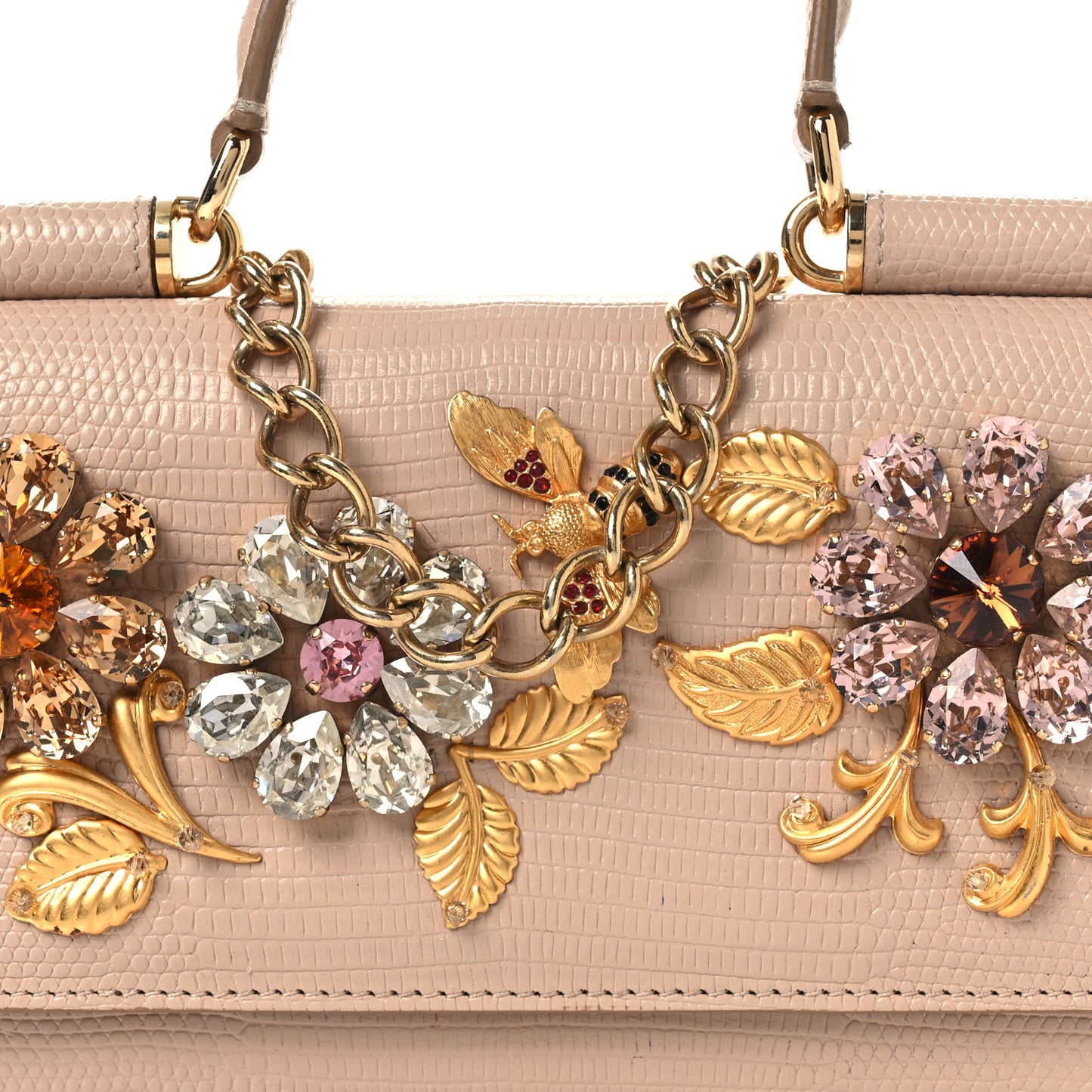 Stampa Iguana Mini Miss Sicily Chain Phone Case Wallet Beige