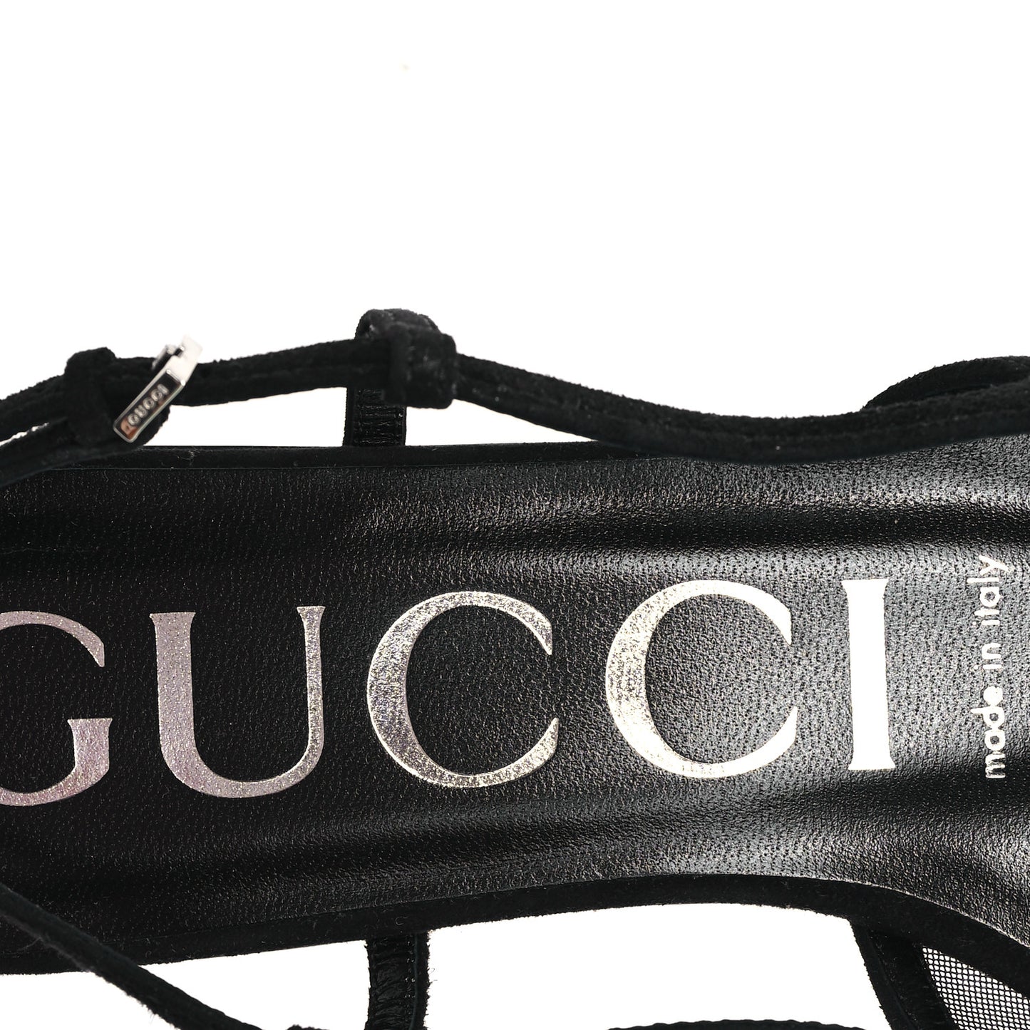 Tela Retino Kid Scamosciato Crystal GG Monogram Square Demi Ballet Flats 36 Black