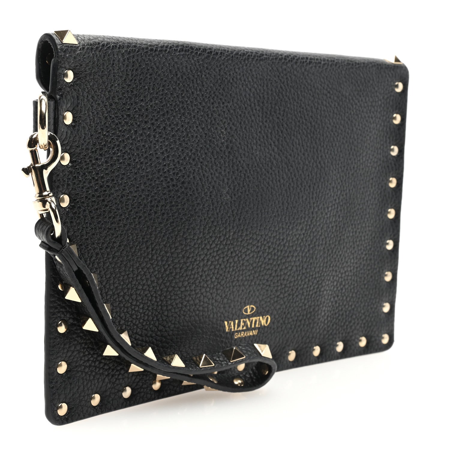 Valentino Garavani Pebbled Calfskin Medium Rockstud Envelope Flat Wristlet Pouch Black 3 of 6