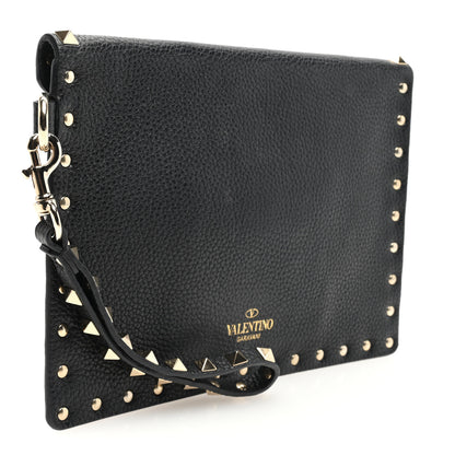 Valentino Garavani Pebbled Calfskin Medium Rockstud Envelope Flat Wristlet Pouch Black 3 of 6