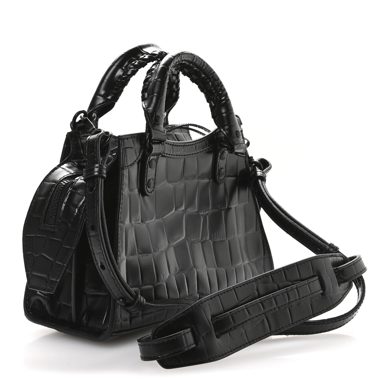Balenciaga Semi Shiny Calfskin Crocodile Embossed Neo Classic Black Hardware Mini City Black 3 of 12