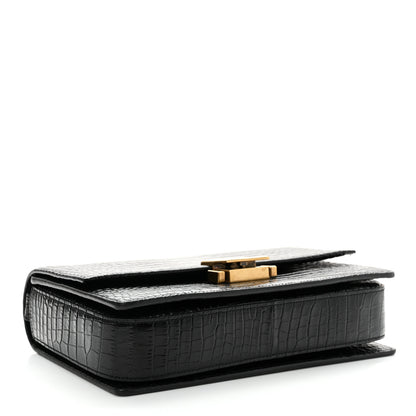 Saint Laurent Calfskin Crocodile Embossed Medium Bellechasse Satchel Black 4 of 13