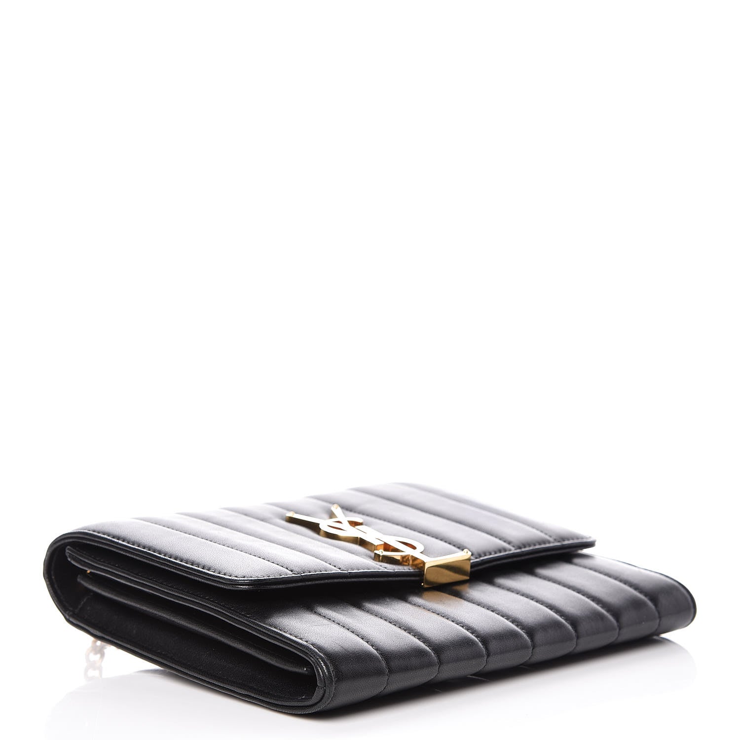 Saint Laurent Lambskin Matelasse Monogram Vicky Chain Wallet Black 4 of 14