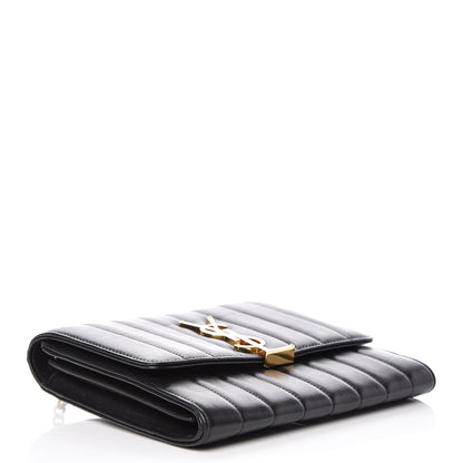 Saint Laurent Lambskin Matelasse Monogram Vicky Chain Wallet Black 4 of 14