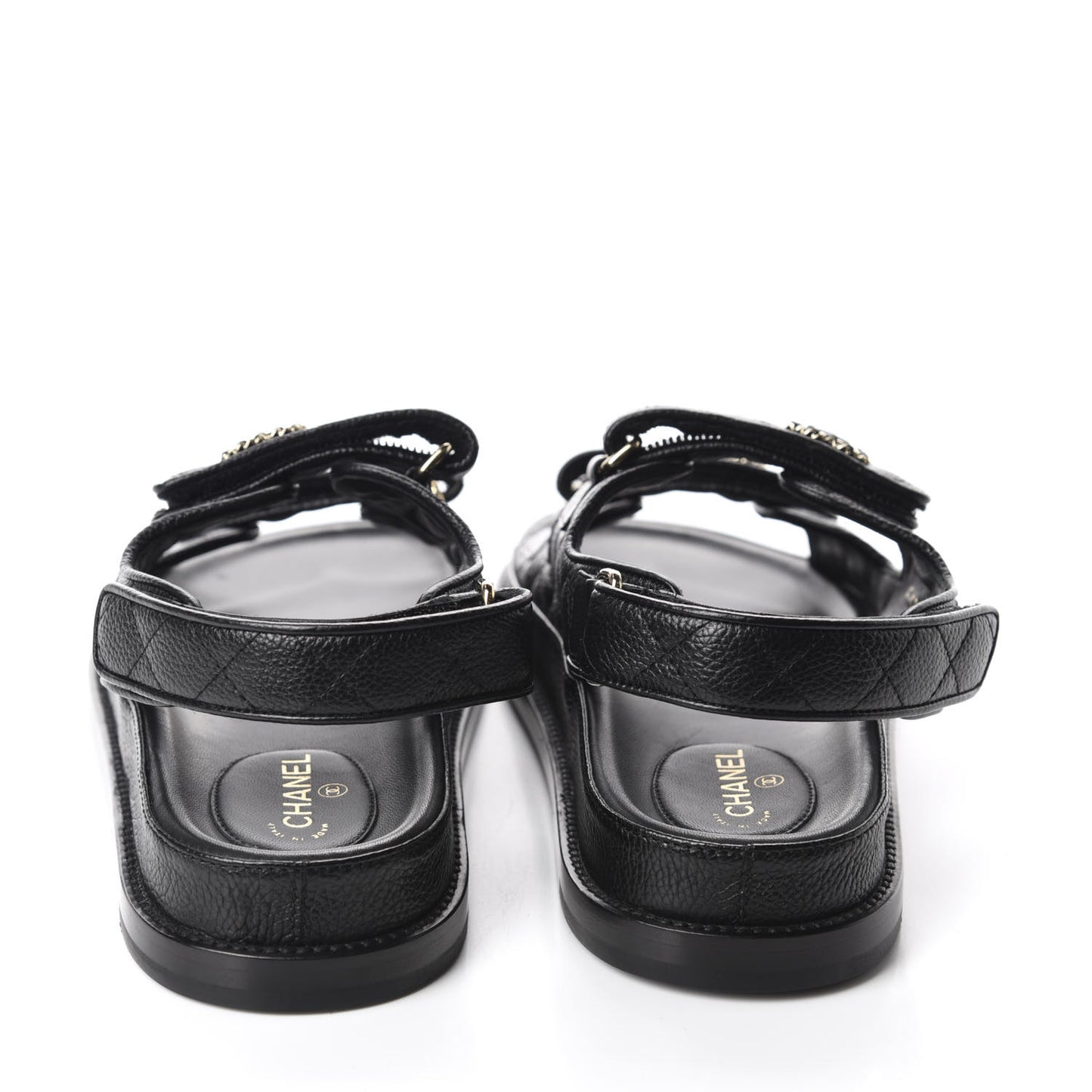 Grained Calfskin Velcro Dad Sandals 38 Black