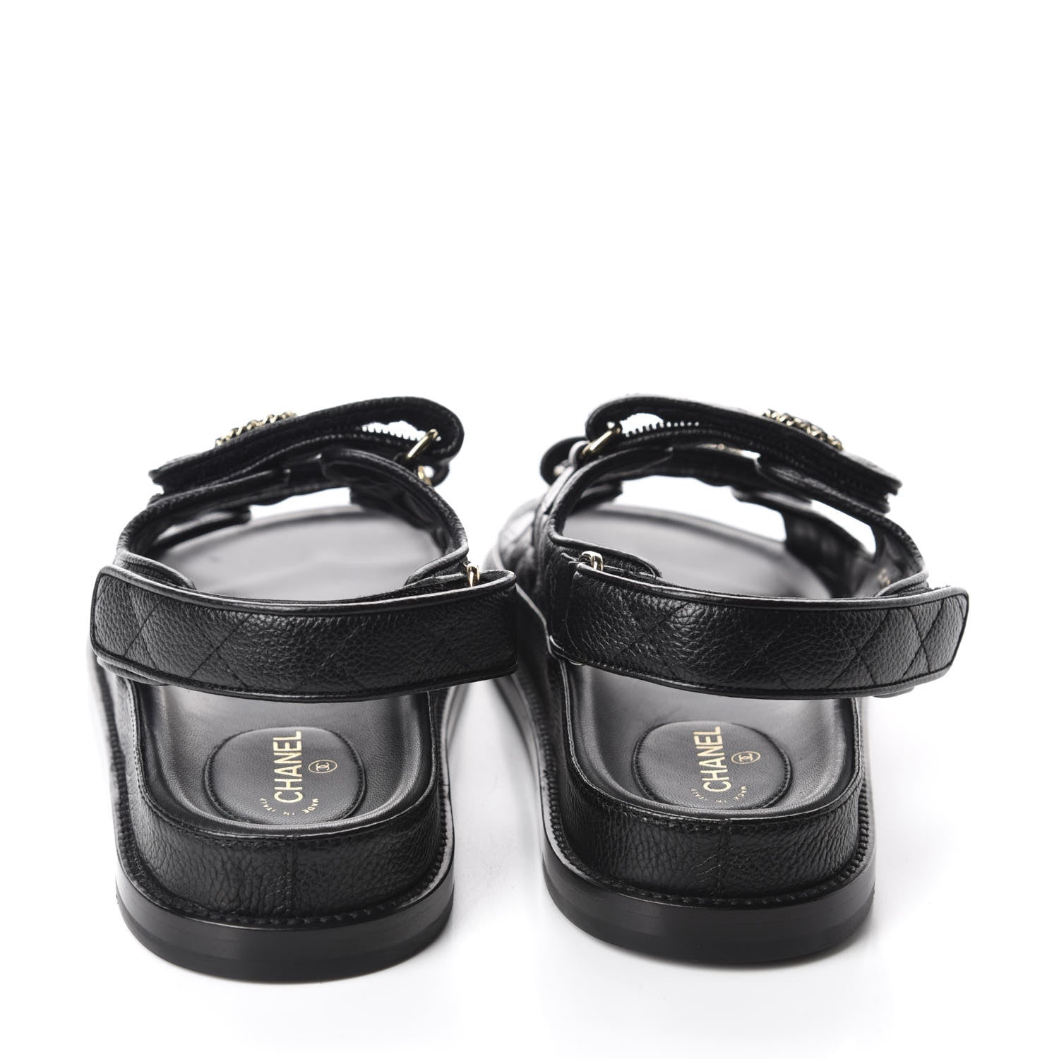 Chanel Grained Calfskin Velcro Dad Sandals 38 Black 5 of 10