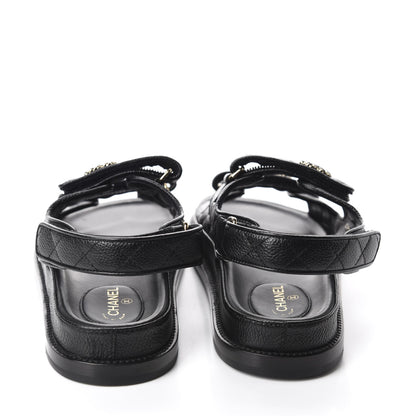 Chanel Grained Calfskin Velcro Dad Sandals 38 Black 5 of 10