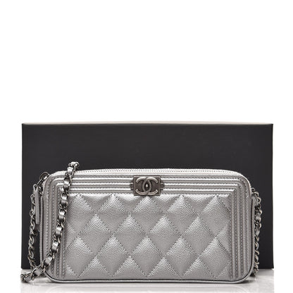 Chanel Metallic Caviar Quilted Small Boy Clutch With Chain Silver 9 of 9