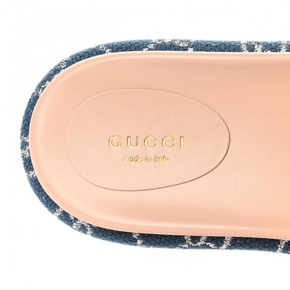 Gucci Canvas Lame GG Monogram Angelina Platform 55mm Slide Sandals 38 Blue Silver 7 of 9