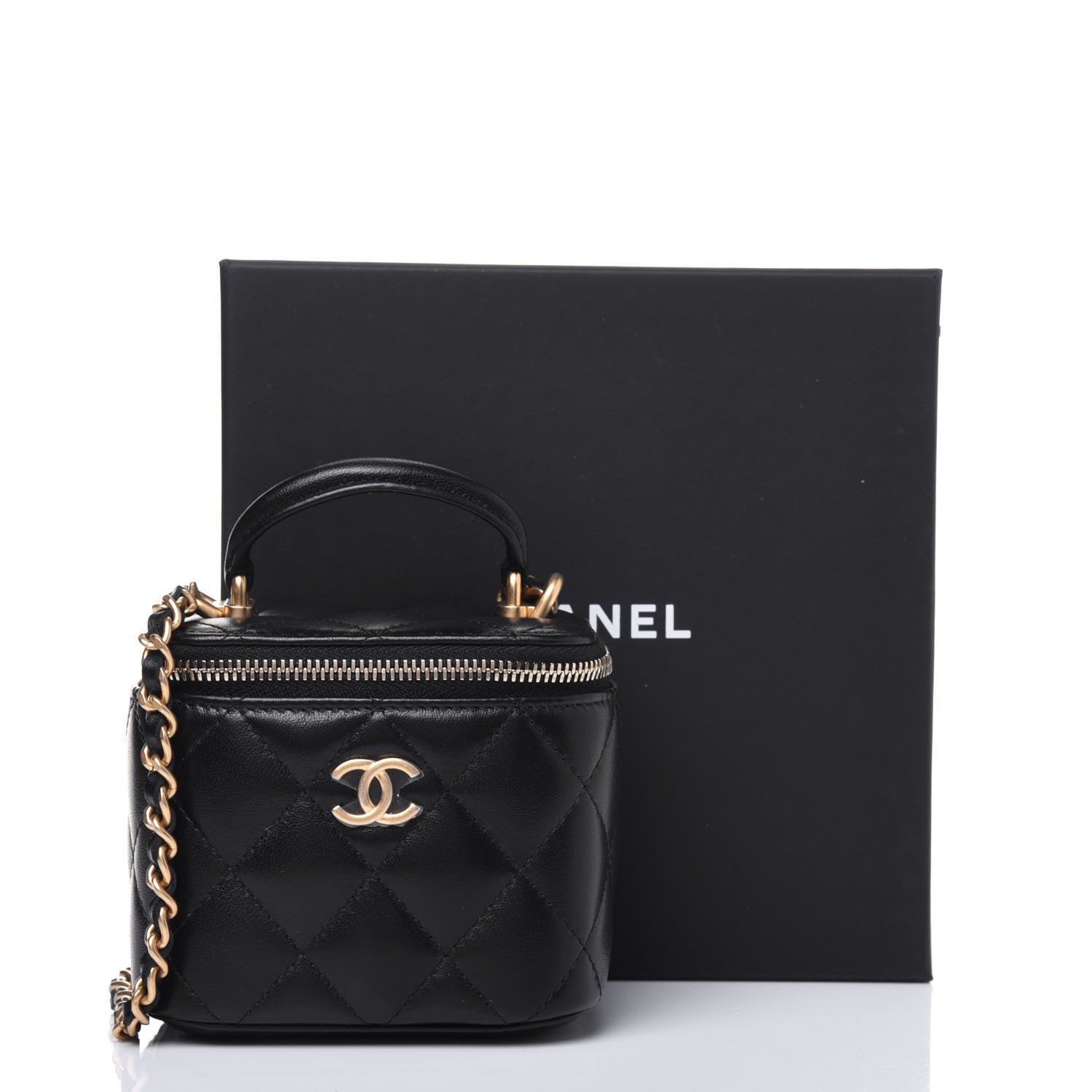 Chanel Lambskin Quilted Top Handle Mini Vanity Case With Chain Black 11 of 11