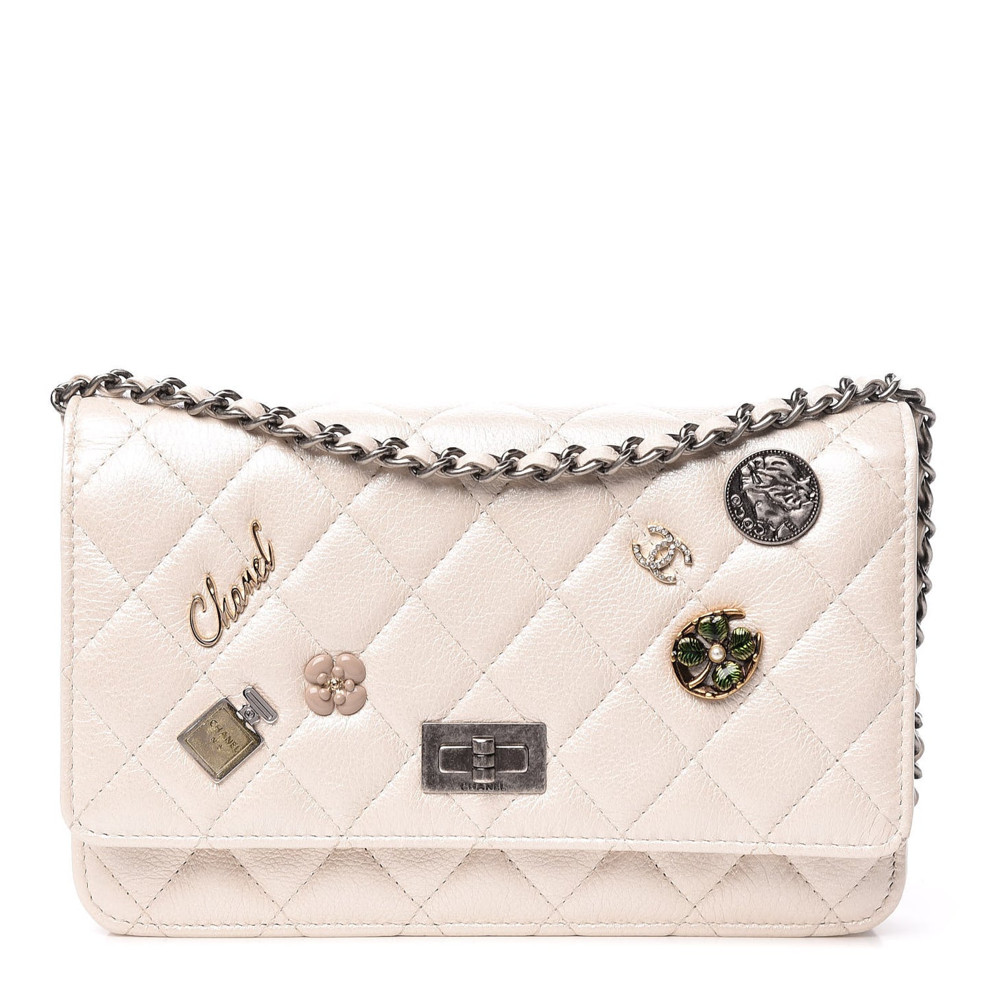 Metallic Calfskin Lucky Charms Casino 2.55 Reissue Wallet On Chain WOC Ivory