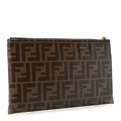Fendi Glazed Fabric Vitello Century FF 1974 Stamp Patch Small FFreedom Flat Pouch Mogano Panna Black 3 of 8