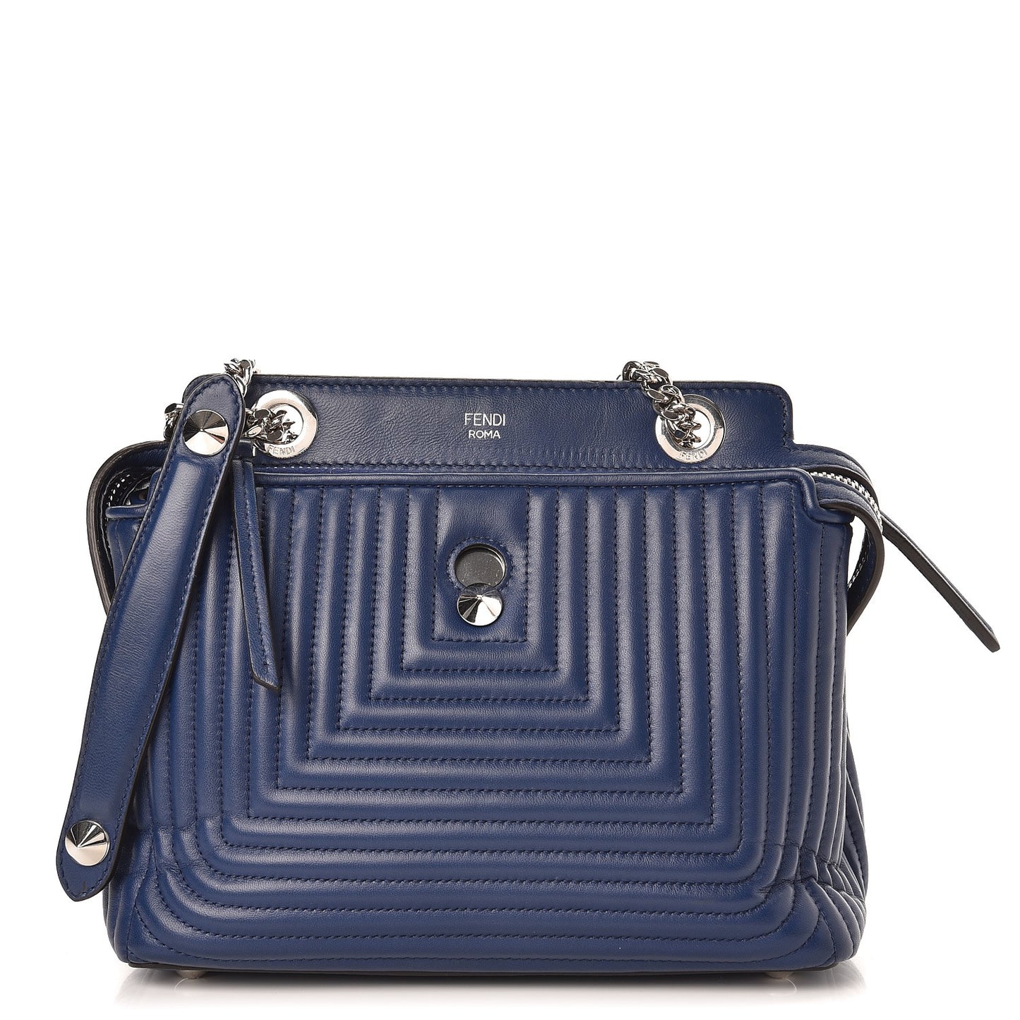 Shiny Nappa Trapuntata Small DotCom Click Chain Satchel Blue