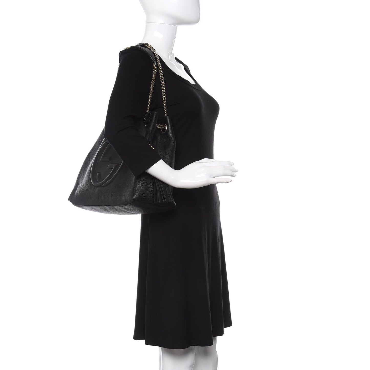 Pebbled Calfskin Medium Soho Chain Shoulder Bag Black
