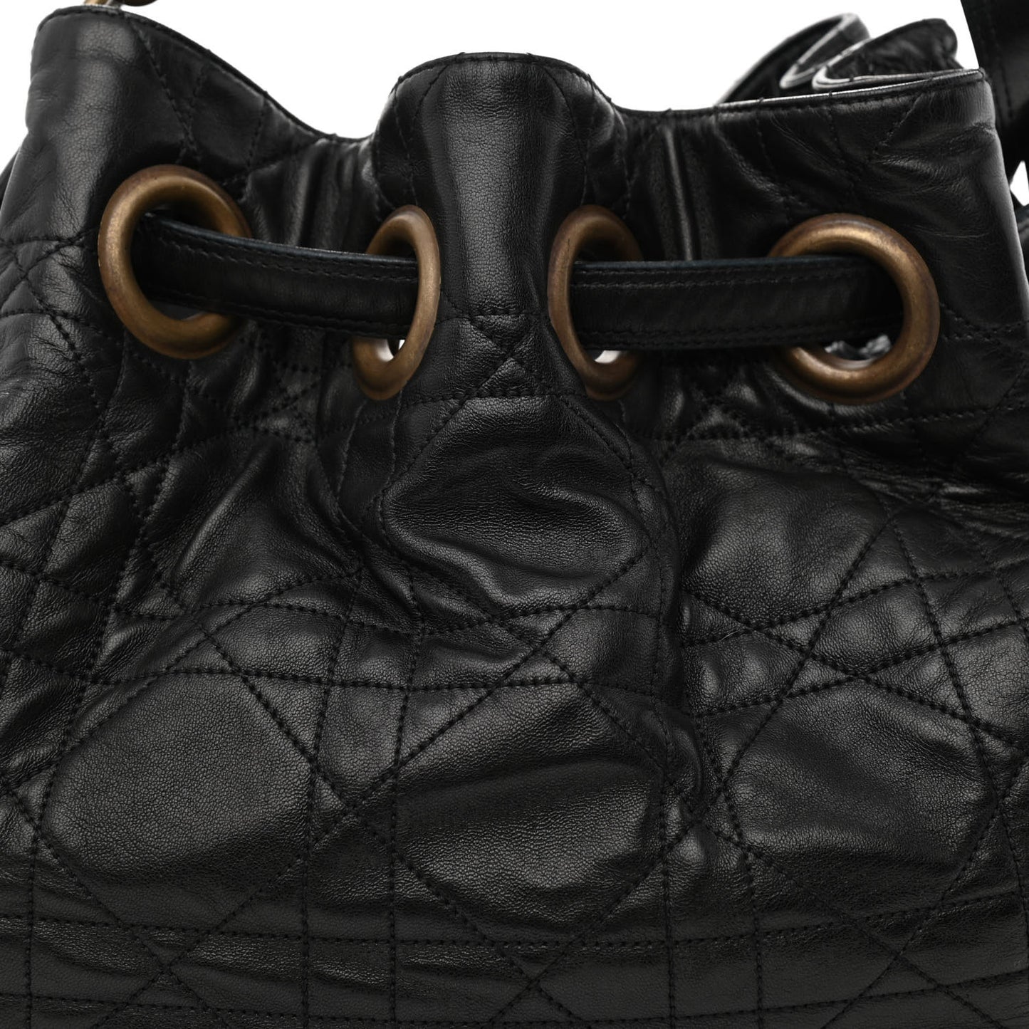 Lambskin Cannage Drawstring Bag Black