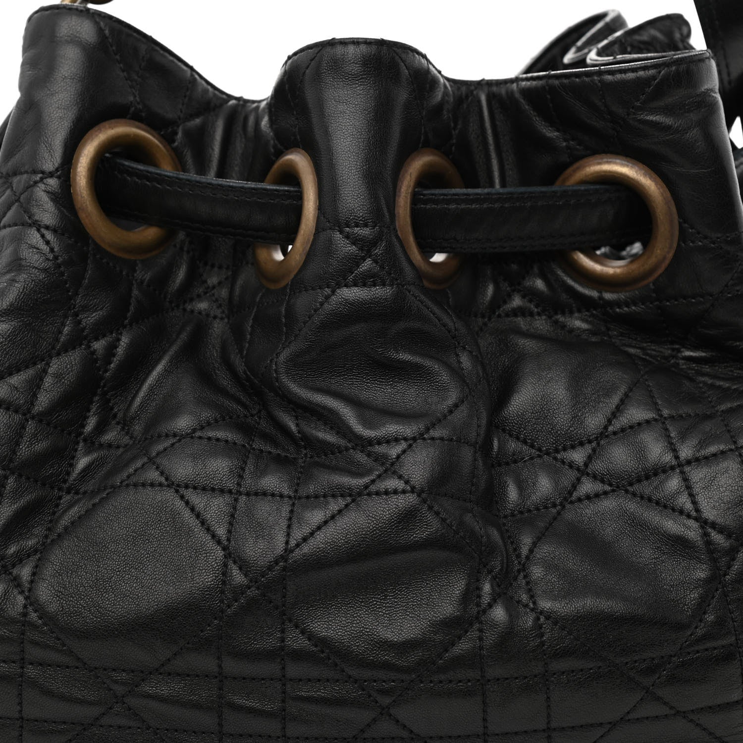 Christian Dior Lambskin Cannage Drawstring Bag Black 7 of 10