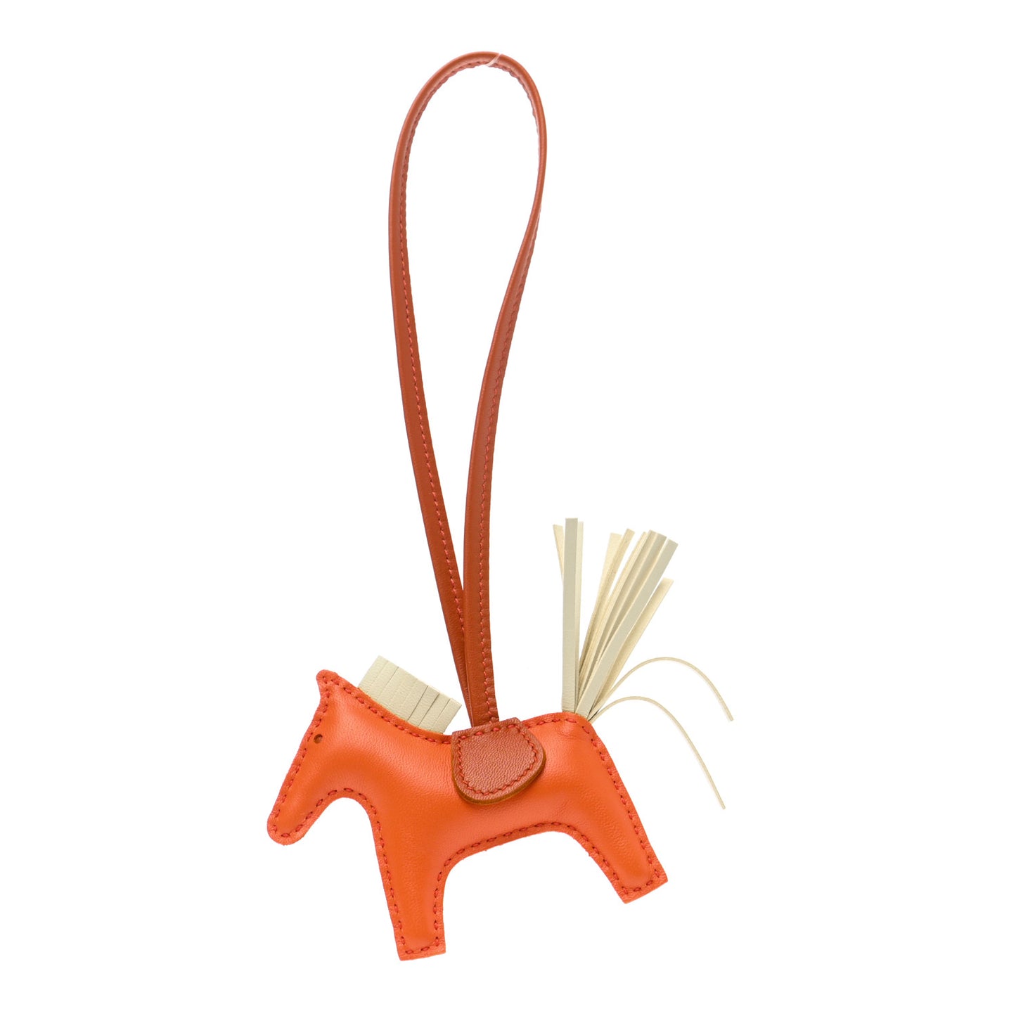 Milo Lambskin Grigri Rodeo Horse Bag Charm PM Orange Poppy Craie Terre Battue