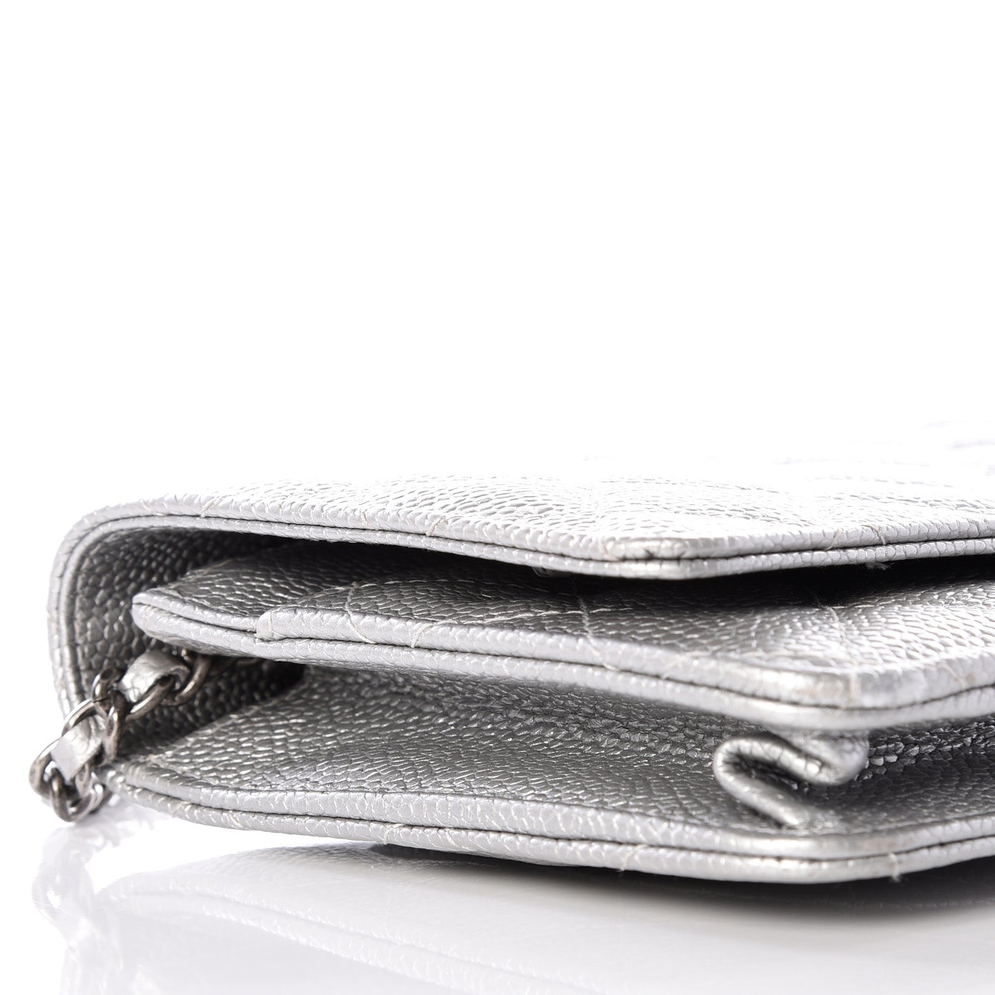Metallic Caviar Quilted Wallet on Chain WOC