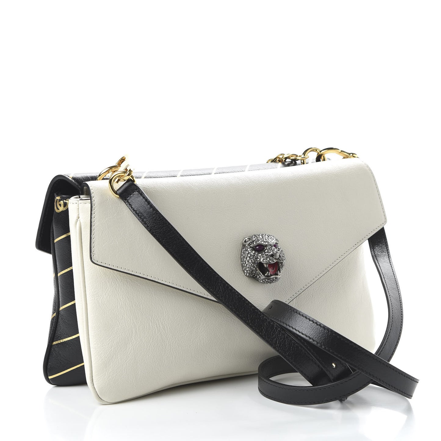 Calfskin Diagonal GG Medium Thiara Double Envelope Shoulder Bag Black White
