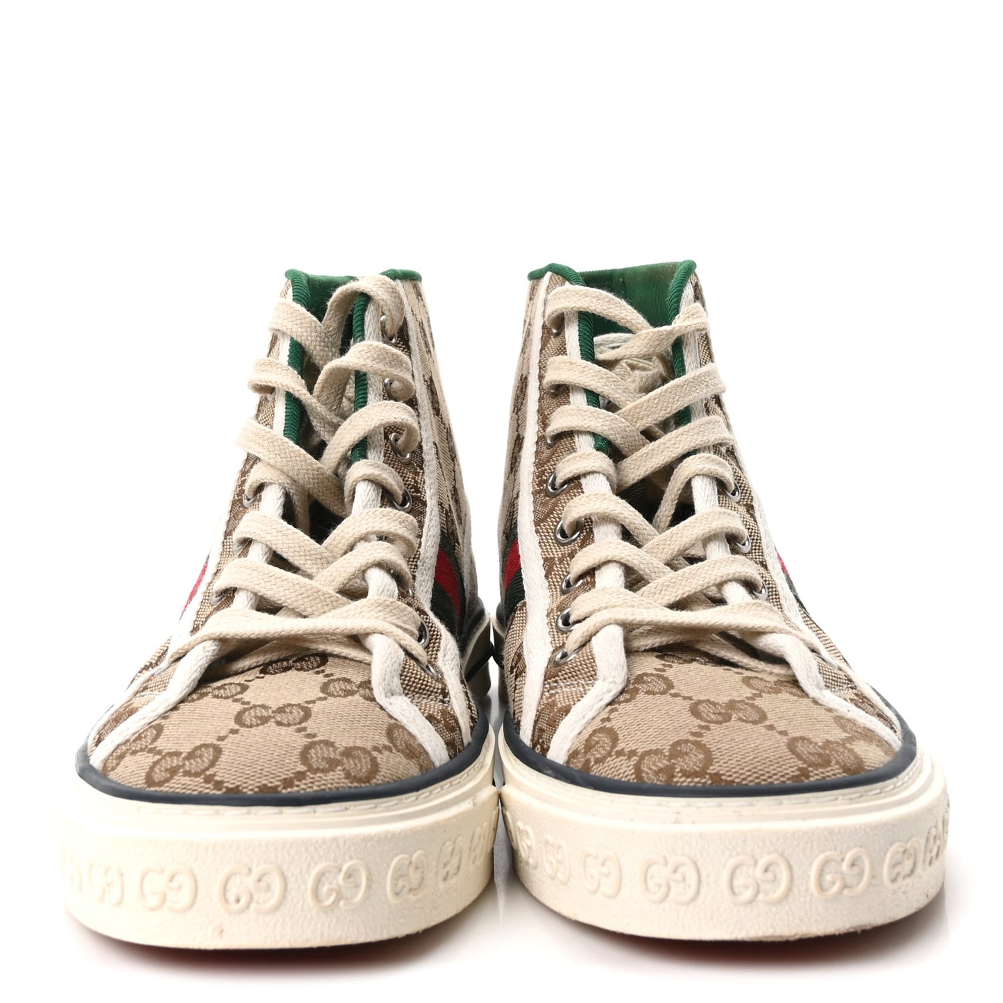 GG Monogram Web Womens 1977 Tennis High Top Sneakers 38 Beige Ebony Mystic White