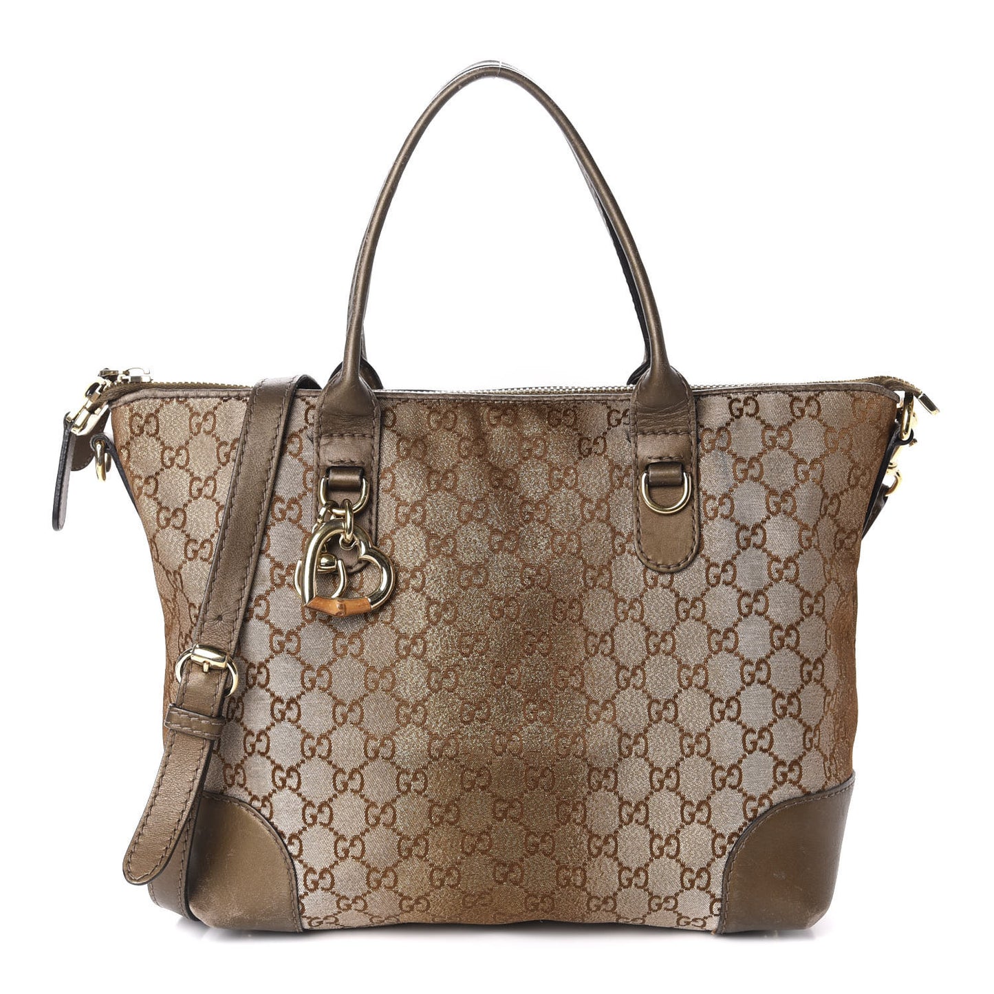 Monogram Lurex Heart Bit Charm Top Handle Tote Bronze