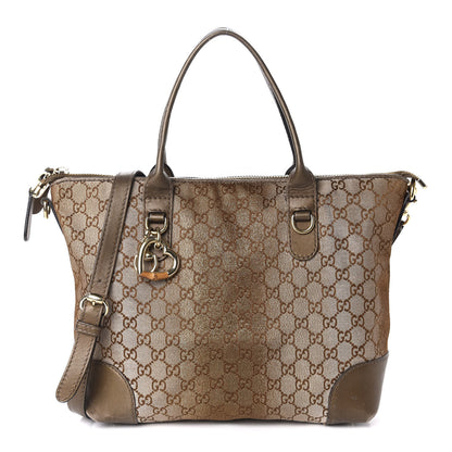 Gucci Monogram Lurex Heart Bit Charm Top Handle Tote Bronze 1 of 16