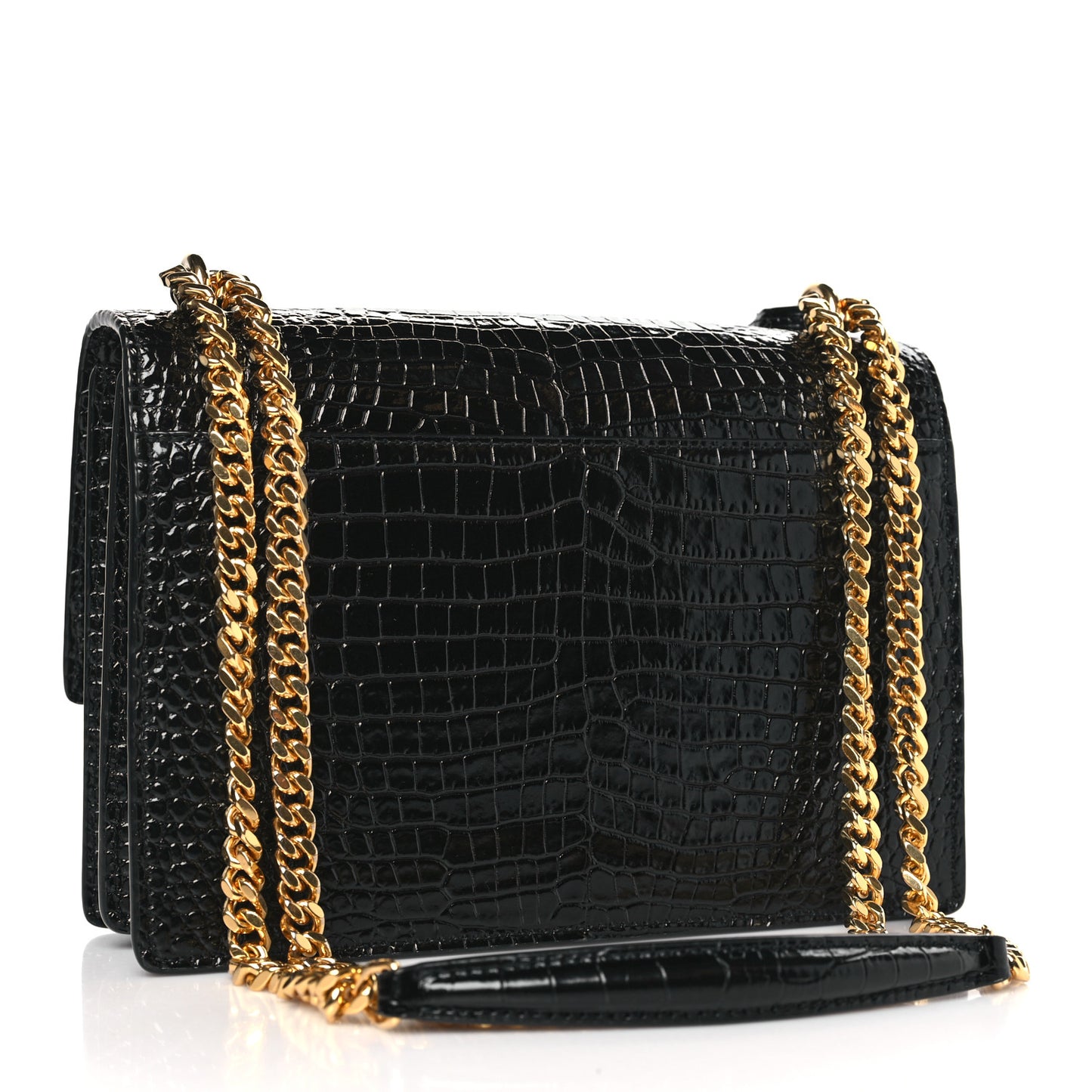 Calfskin Crocodile Embossed Medium Monogram Sunset Black
