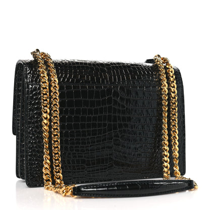 Saint Laurent Calfskin Crocodile Embossed Medium Monogram Sunset Black 3 of 10