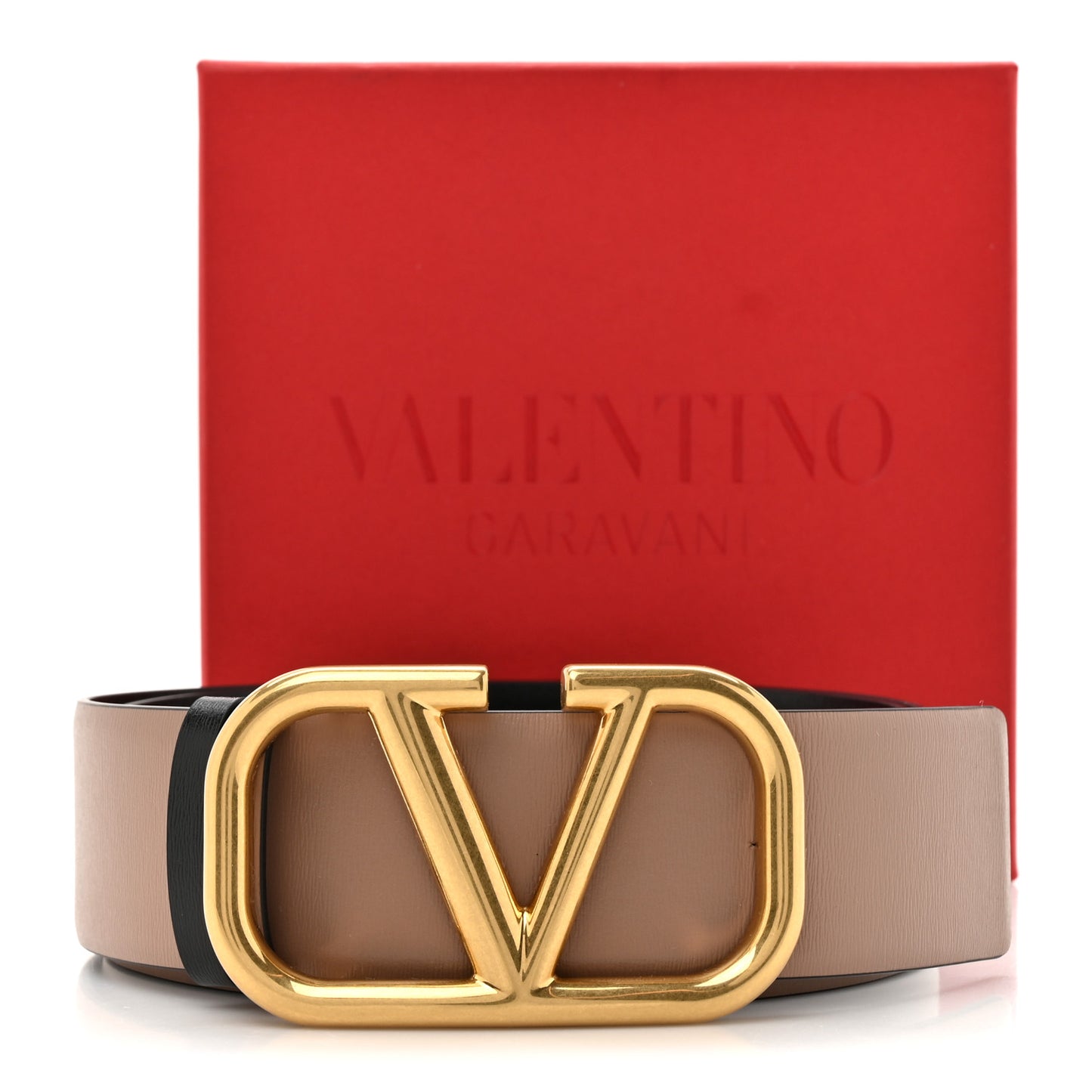 Glossy Calfskin VLogo Reversible 40mm Belt 85 34 mokey Beige Black