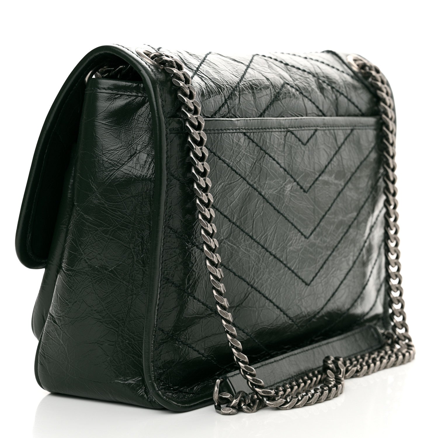 Saint Laurent Crinkled Lambskin Matelasse Monogram Medium Niki Chain Satchel Dark Green 3 of 10
