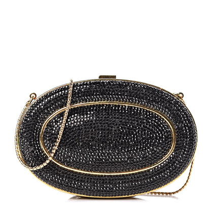 Judith Leiber Swarovski Crystal Minaudiere Clutch Black Gold 1 of 14