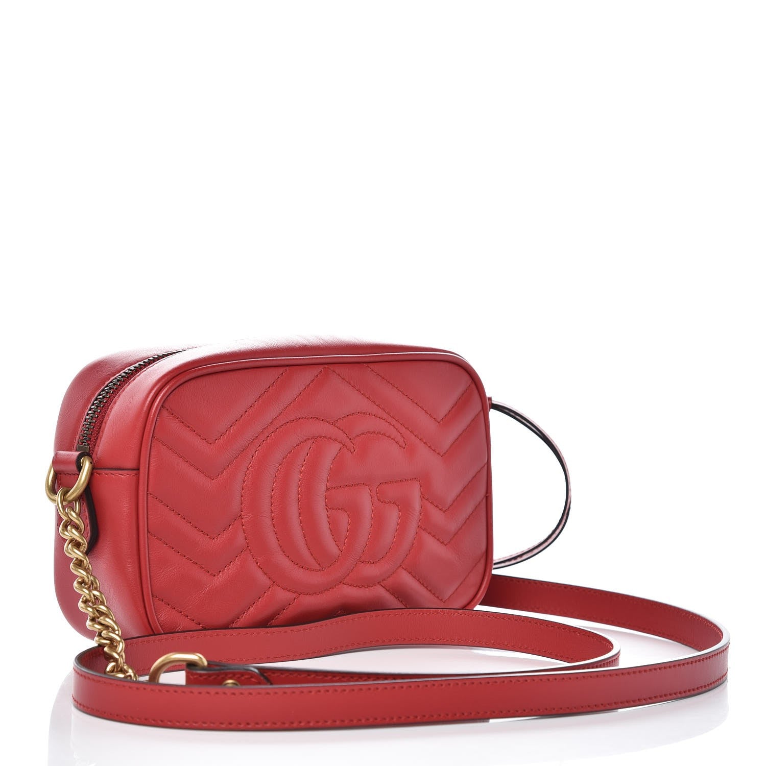 Gucci Calfskin Matelasse Mini GG Marmont Chain Shoulder Bag Hibiscus Red 3 of 7