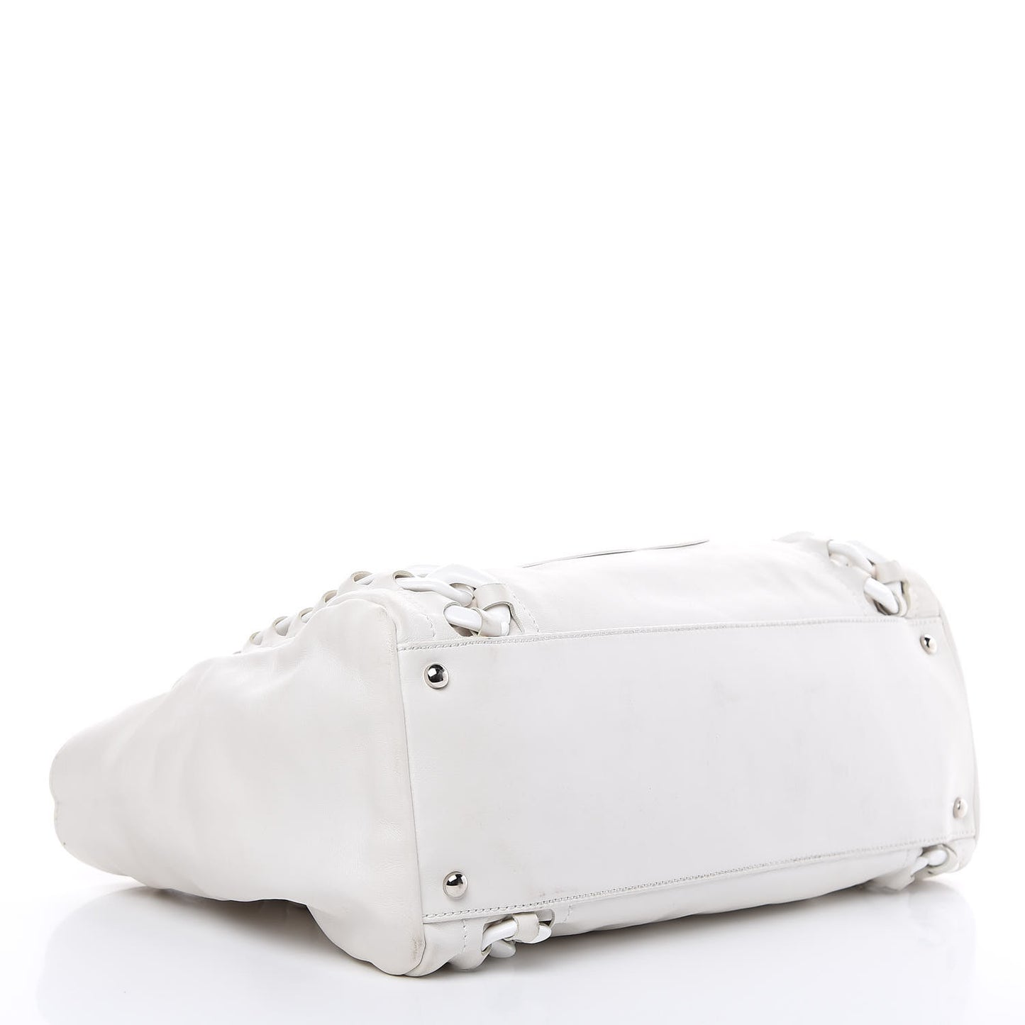 Calfskin Modern Chain Rhodoid East West Tote White