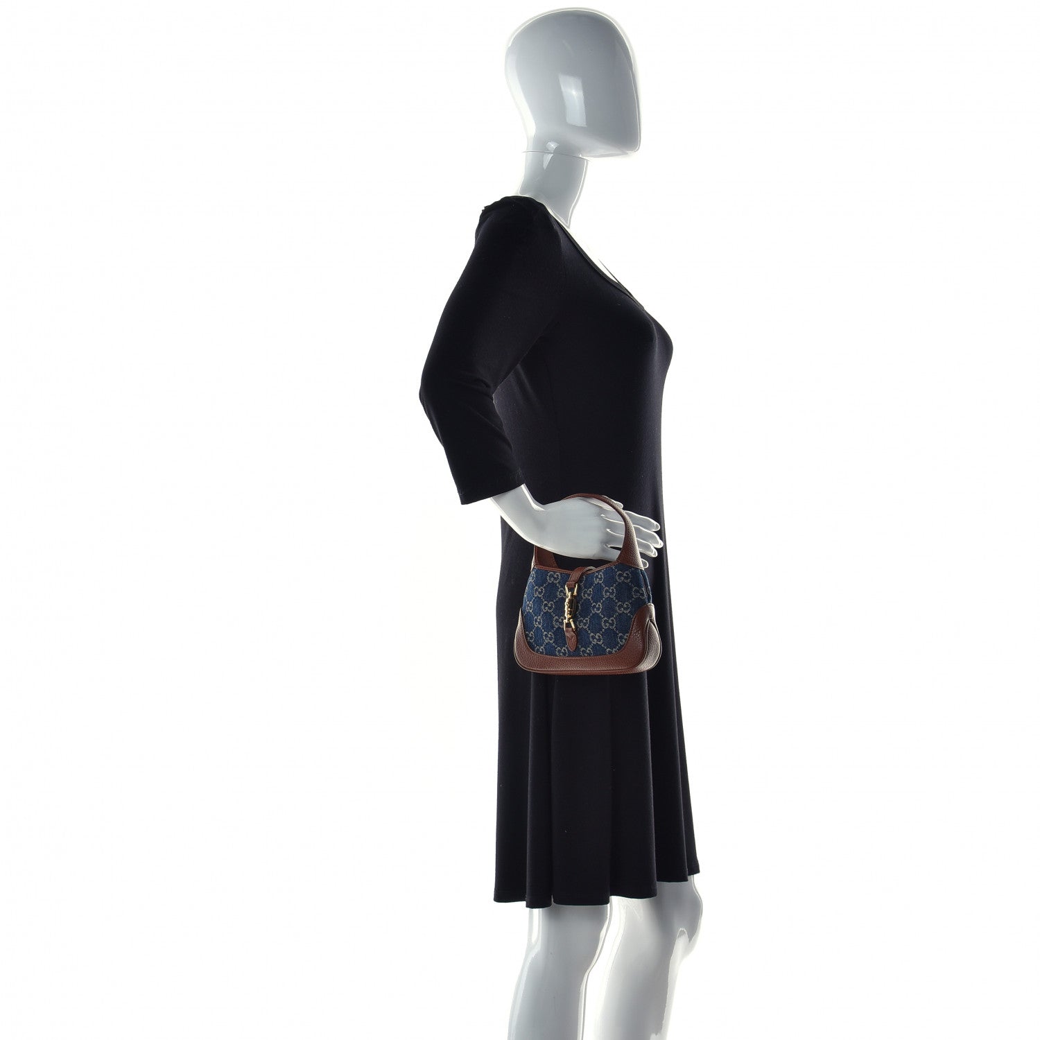 Gucci New Denim GG Monogram Calfskin Mini Jackie 1961 Hobo Blue Tea Cuir 6 of 13