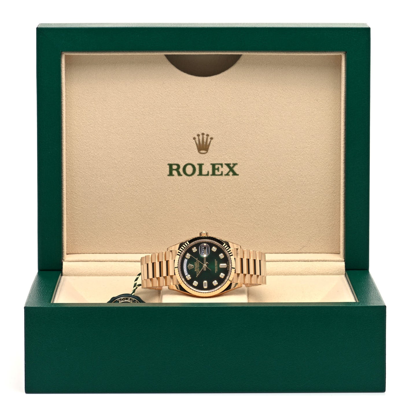 18K Yellow Gold Diamond 36mm Oyster Perpetual Day-Date President Watch Green Ombre 128238