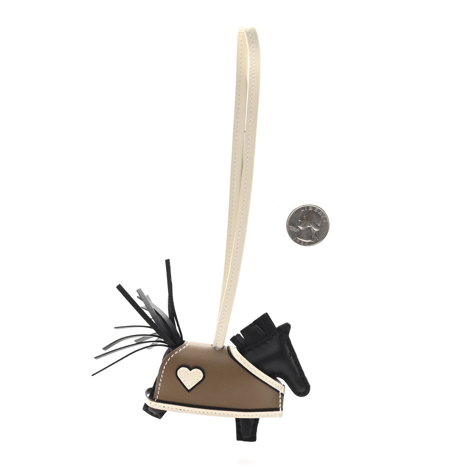 Hermes Milo Lambskin Grigri Rodeo Robeo Coeur Bag Charm PM Black Craie Etoupe 2 of 5