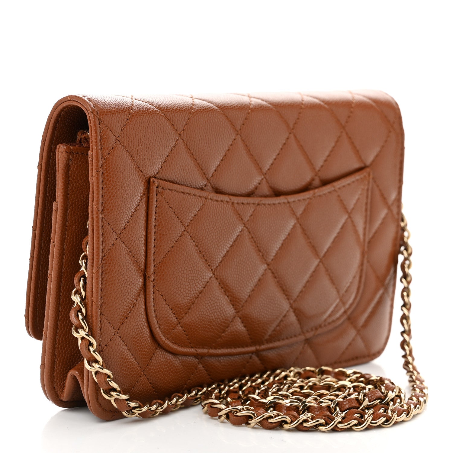 Chanel Shiny Caviar Quilted Strass Wallet On Chain WOC Light Brown 3 of 12