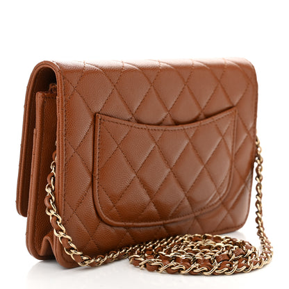 Chanel Shiny Caviar Quilted Strass Wallet On Chain WOC Light Brown 3 of 12