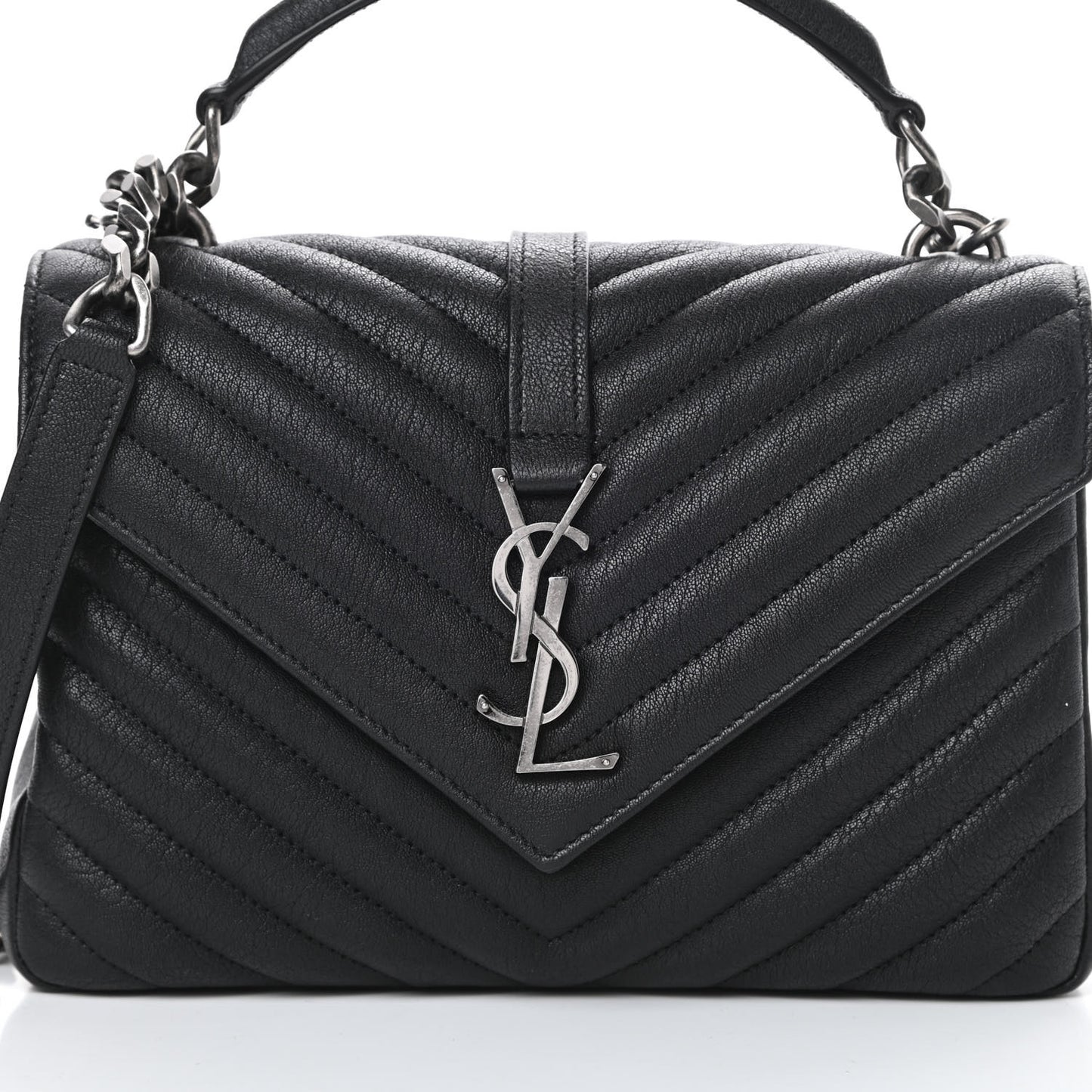 Sheepskin Matelasse Chevron Monogram Medium College Bag Black