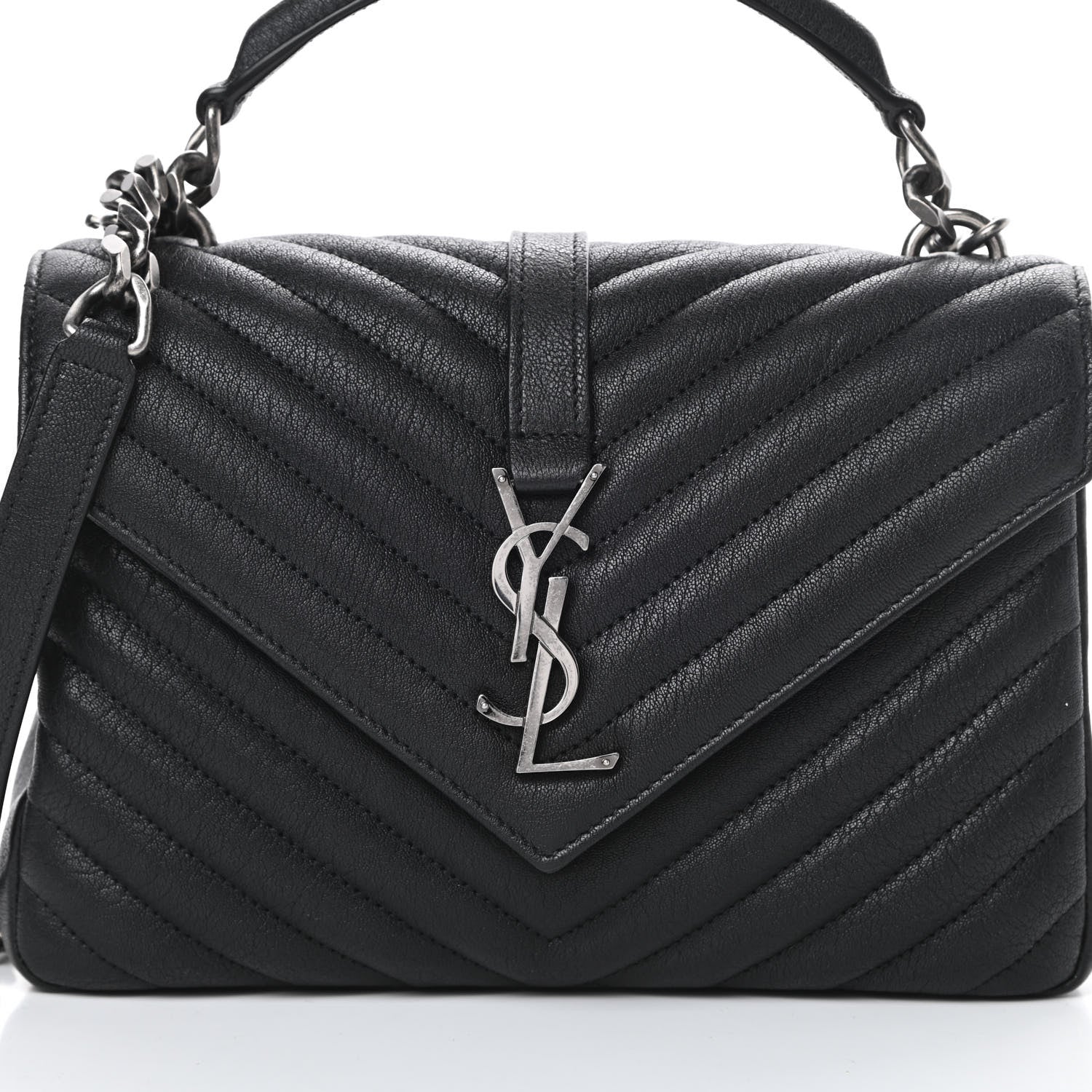 Saint Laurent Sheepskin Matelasse Chevron Monogram Medium College Bag Black 8 of 10