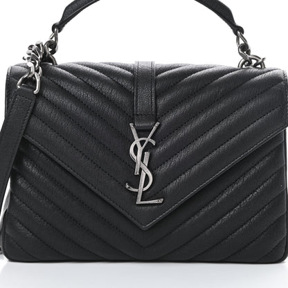 Saint Laurent Sheepskin Matelasse Chevron Monogram Medium College Bag Black 8 of 10