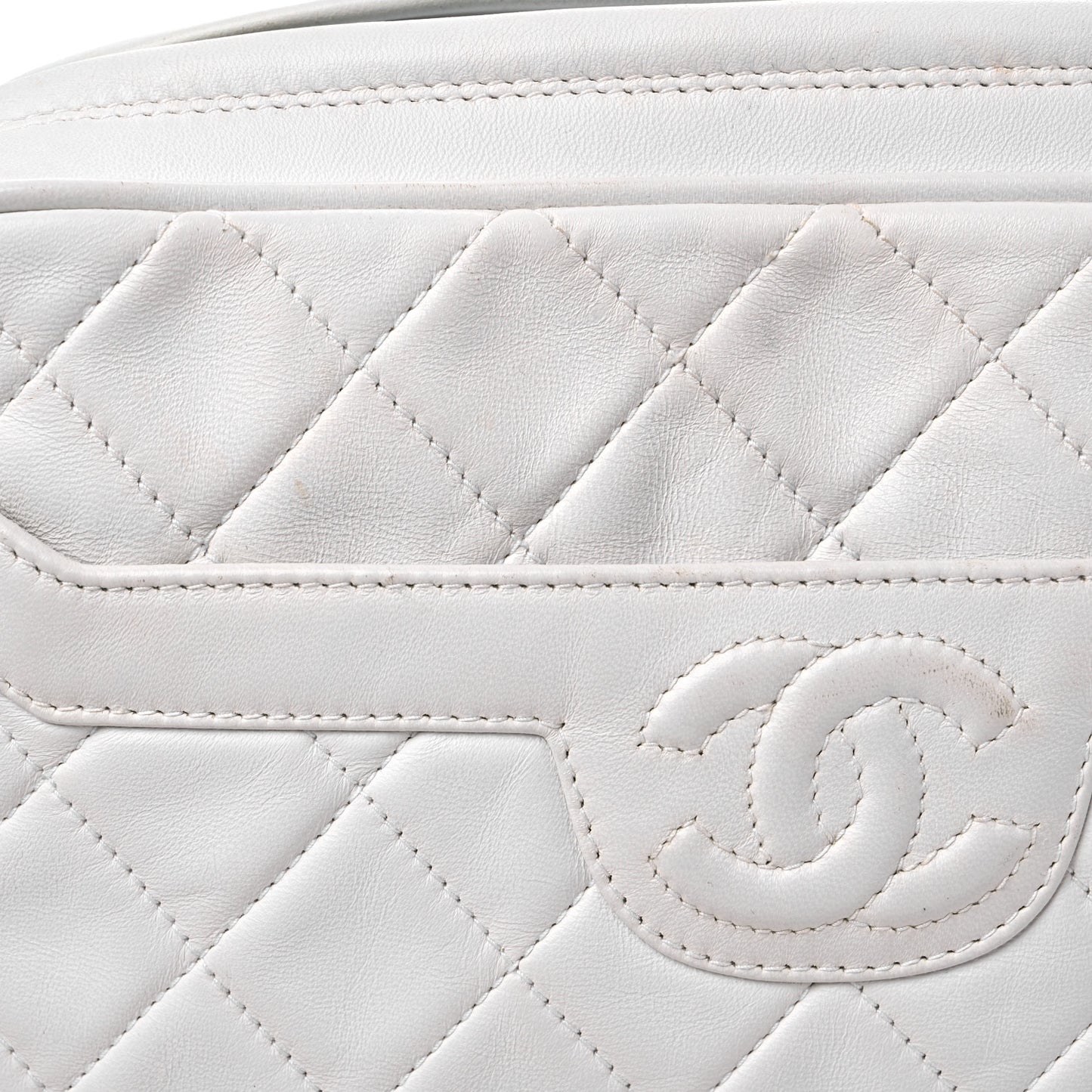 Lambskin Quilted Tassel Camera Case White